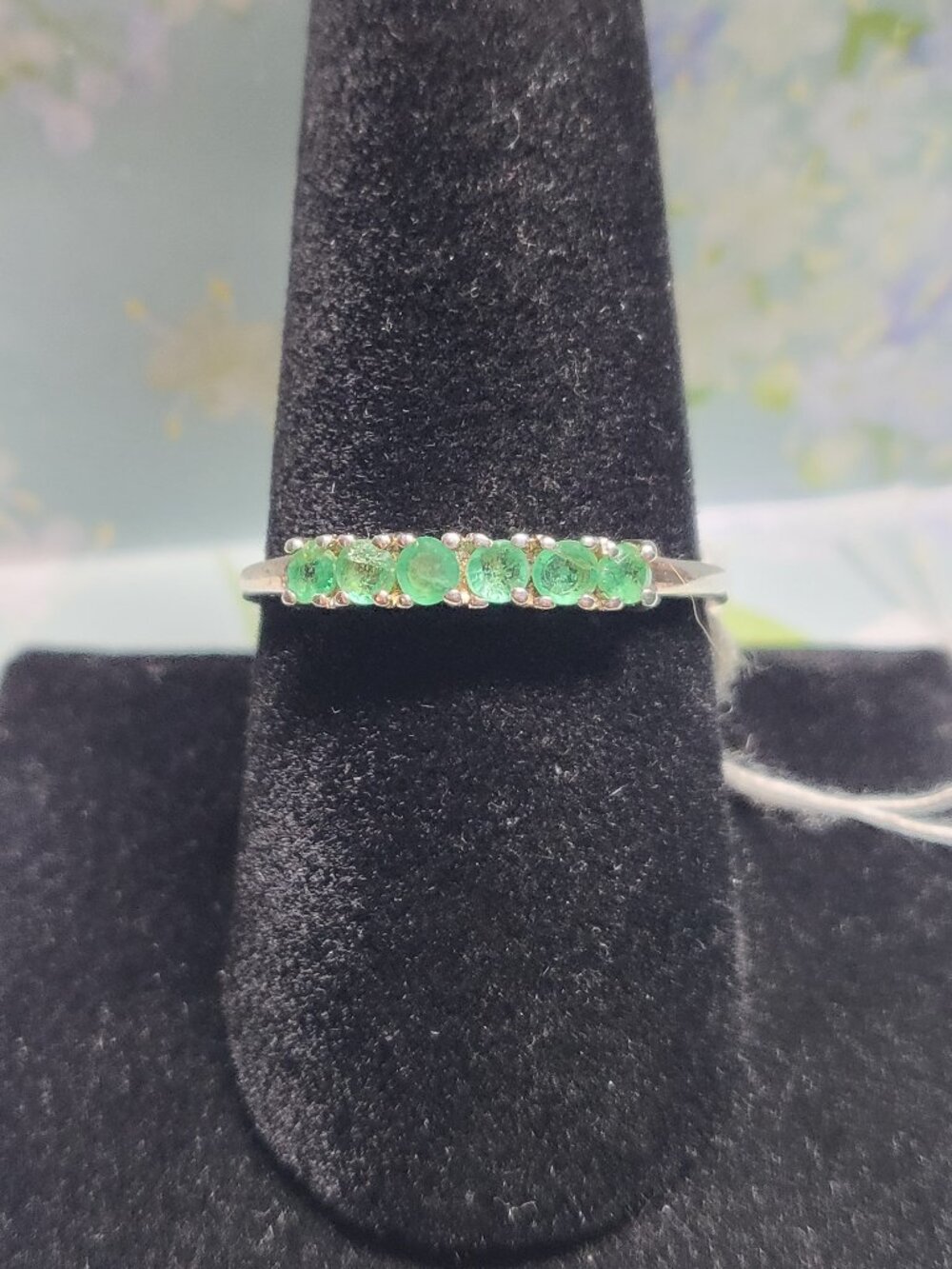 Natural Emerald Half Eternity Sterling Silver Band Ring
